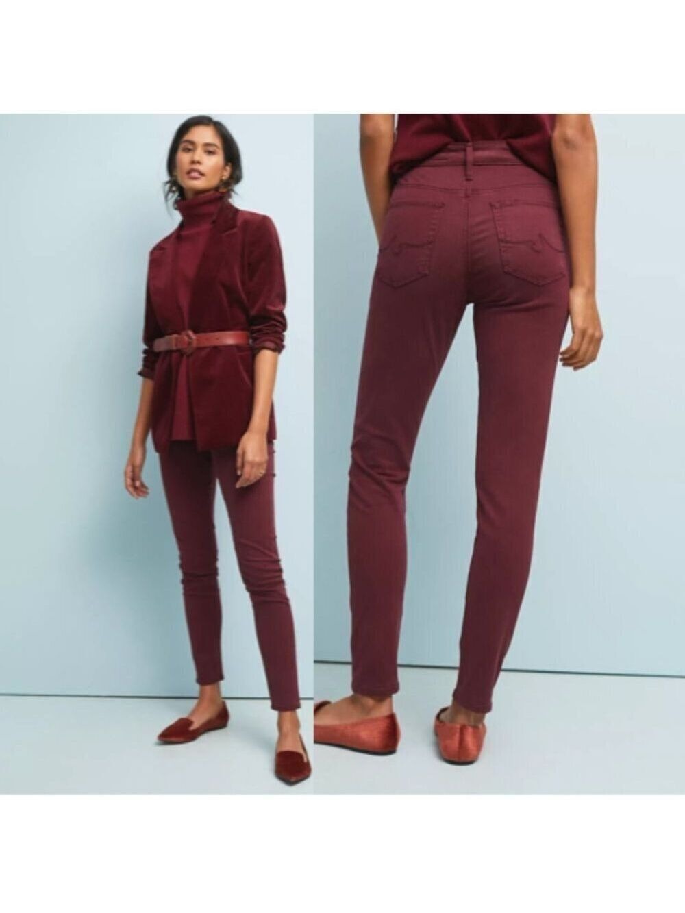 AG Adriano Goldschmied Farrah High Rise Skinny Jeans Maroon Size 27